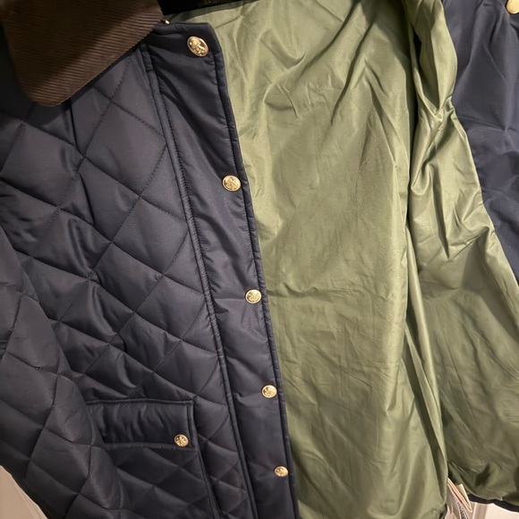 J. Crew Navy Puffer Jacket with Brown Corduroy Collar - Picture 3 of 6